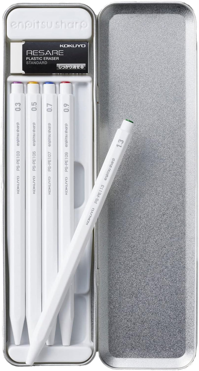 KOKUYO Mechanical Pencil Enpitsu Sharp Resare, Tin Pen Case Limited Set, White, PS-PE100-L4