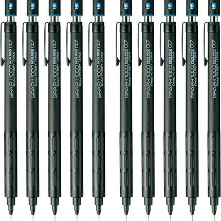 Pentel Mechanical Pencil Graph 1000 For Pro, 0.7mm, Black, 10 Pieces, PG1007