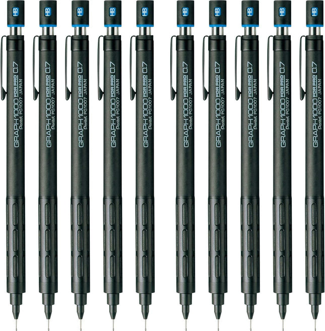 Pentel Mechanical Pencil Graph 1000 For Pro, 0.7mm, Black, 10 Pieces, PG1007