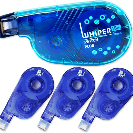 PLUS, Correction Tape, Whiper Switch, 5mm, Soda Blue, Limited, 1 Unit + 3 Refill Tapes Pack, 50-395