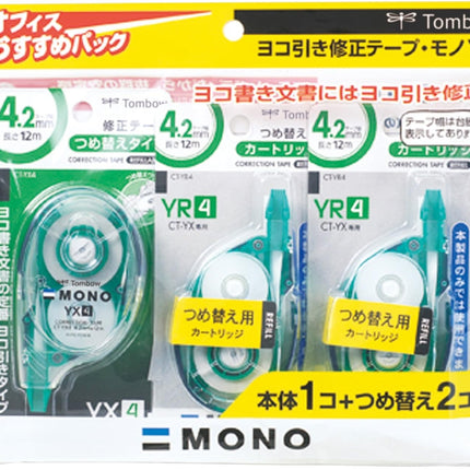 Tombow, Correction Tape, MONO YX, YX4, 4.2mm, CT-YX4 1 Unit + 2 Refill Tapes, KCC-341K