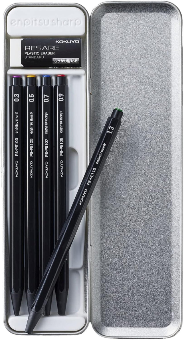 KOKUYO Mechanical Pencil Enpitsu Sharp Resare, Tin Pen Case Limited Set, Black, PS-PE100-L3