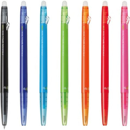 PILOT FriXion Ball Slim 038 7 Colors Set (Black, Blue, Light Blue, Light Green, Orange, Red, Pink) LFBS-126UF-7C