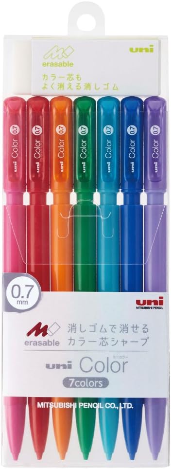 uni Mitsubishi Pencil Mechanical Pencil, Erasable Color Lead, uni Color, 0.7mm, 7 Colors Set, M7-102C, M7102C7C