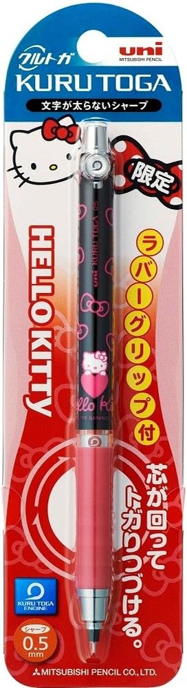 uni Mitsubishi Pencil Mechanical Pencil, Kuru Toga Rubber Grip Hello Kitty, 0.5mm, Black Ribbon, M5-856KT 1P, M5856KT1P.BR