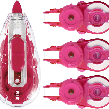 PLUS, Correction Tape, Whiper Slide, 5mm, Pink, 1 Unit + 3 Refill Tapes