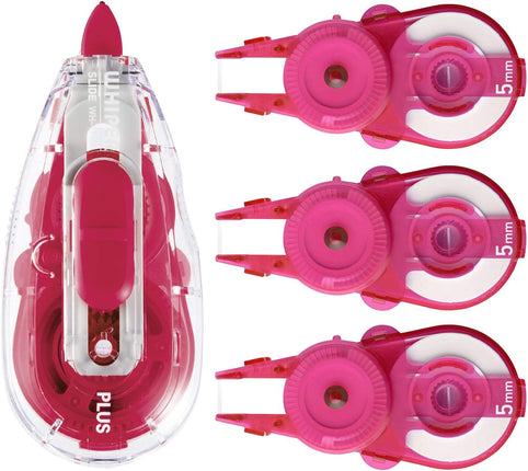 PLUS, Correction Tape, Whiper Slide, 5mm, Pink, 1 Unit + 3 Refill Tapes