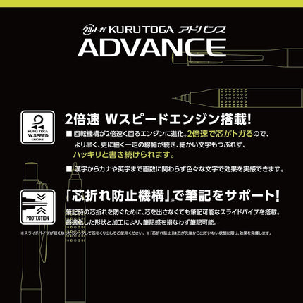 uni Mitsubishi Pencil Mechanical Pencil, Kuru Toga Advance Upgrade Model Limited Edition, 0.5mm, Matte Green, M5-1030 1P, M51030.MG