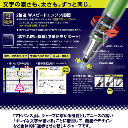 uni Mitsubishi Pencil Mechanical Pencil, Kuru Toga Advance, 0.5mm, Lime Green, M5-559 1P, M55591P.5