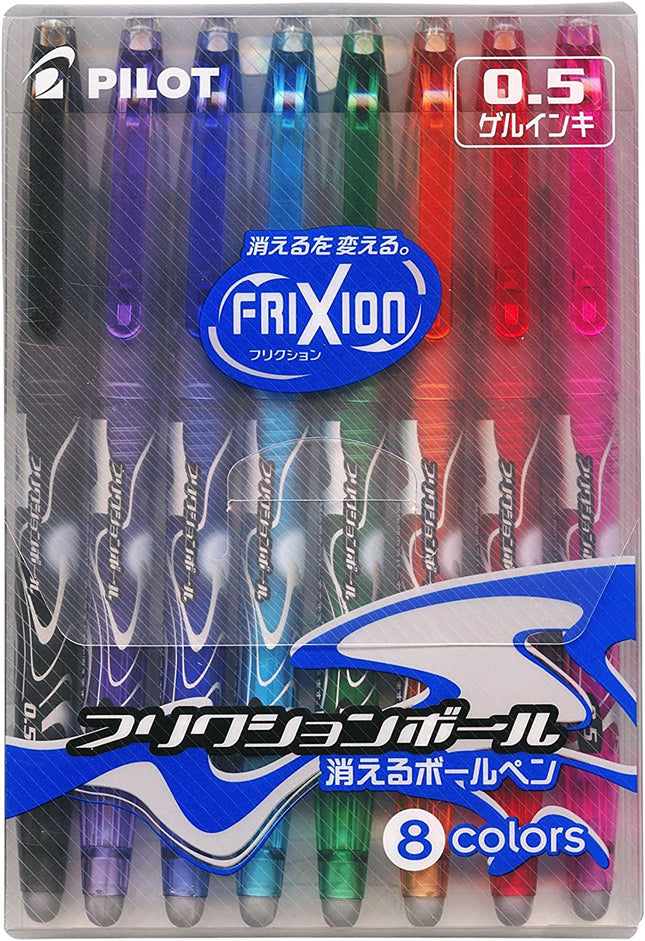 PILOT FriXion Ball 0.5mm 8 Colors Set (Black, Red, Blue, Green, Orange, Light Blue, Pink, Violet) LFB-160EF-8C