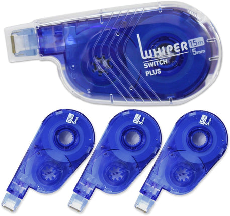 PLUS, Correction Tape, Whiper Switch, 5mm, Blue, 1 Unit + 3 Refill Tapes Pack, WH-1515R,