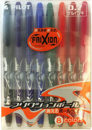 PILOT FriXion Ball 8 Colors Set (Black, Violet, Blue, Light Blue, Green, Orange, Red, Pink) LFB-160F-8C